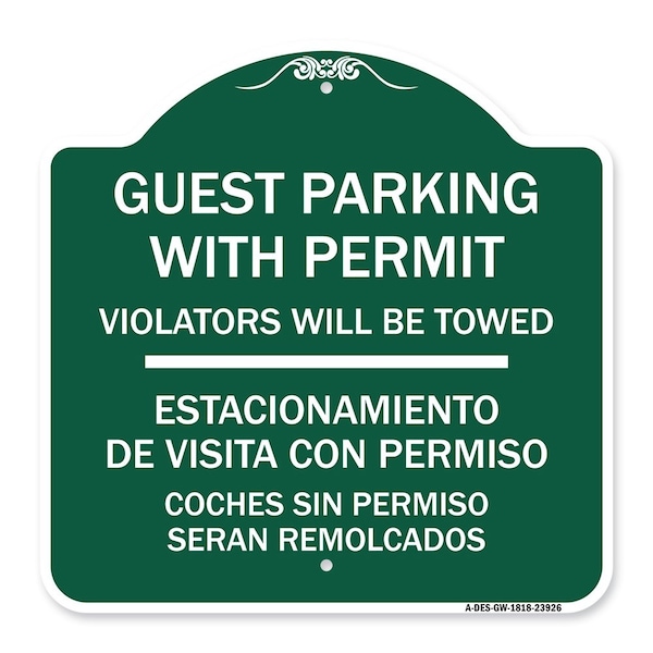 Signmission Guest Parking with Permit Violators Will Be Towed Estacionamento De Visita Con Permis, GW-1818-23926 A-DES-GW-1818-23926 - main